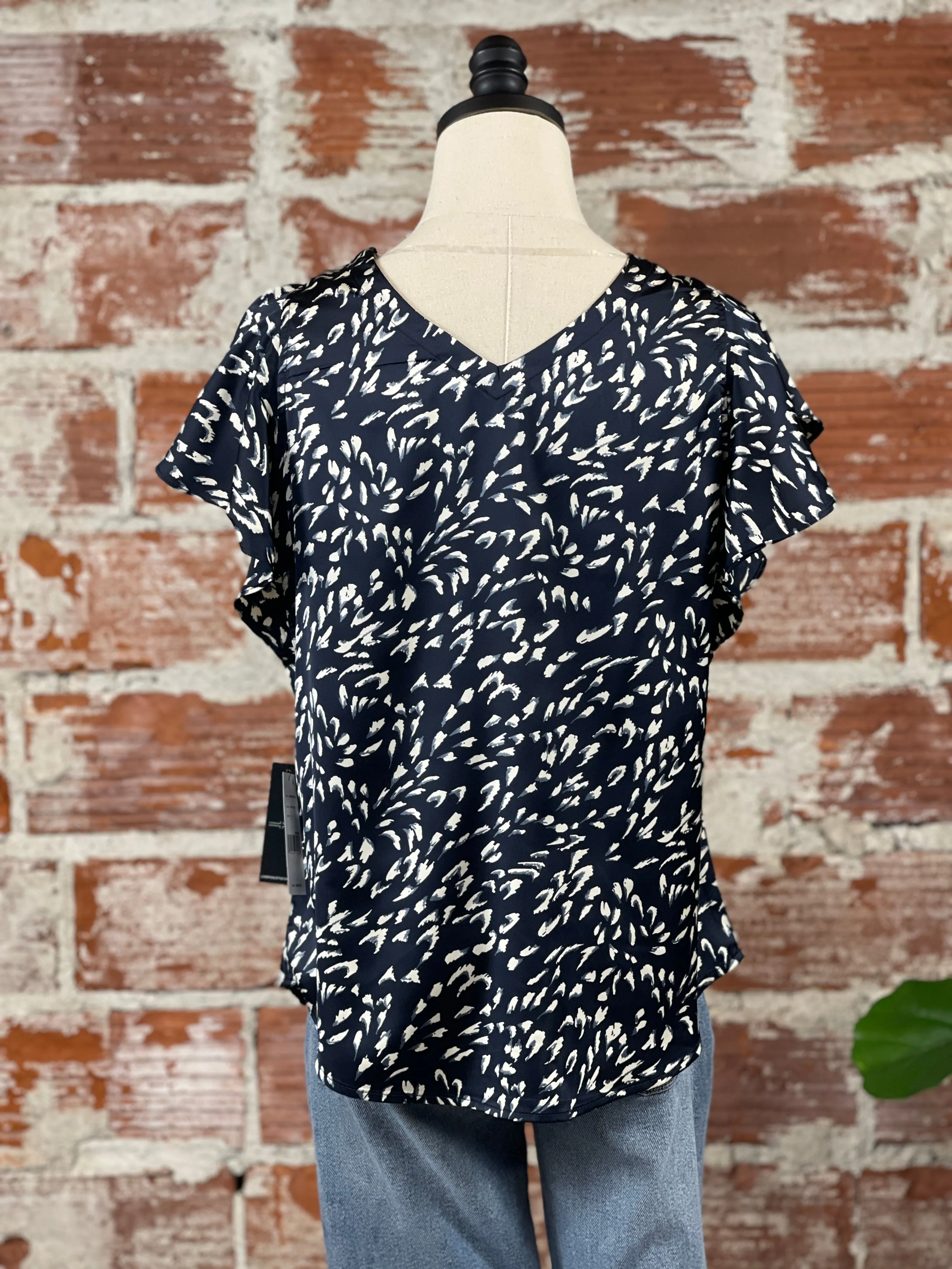 Liverpool Double V-Neck Top in Navy Ditsy