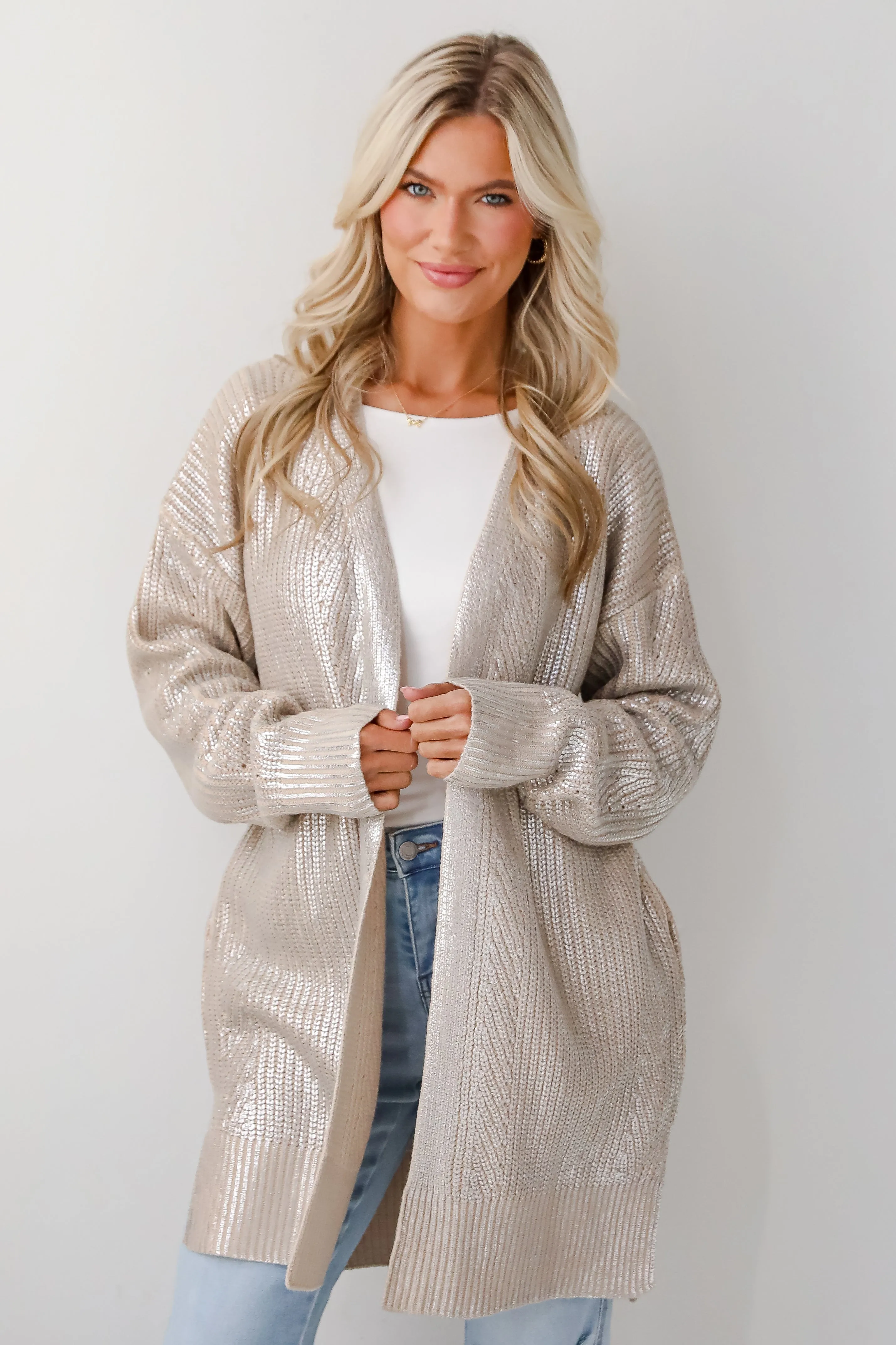 Marvelous Shine Silver Metallic Sweater Cardigan