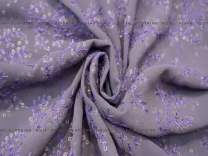 Mauve Floral Thread Embroidered Chiffon Fabric