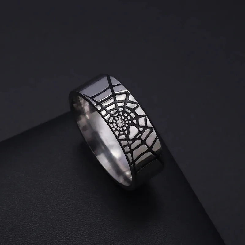 Men Stainless Steel Silver Color Spider Web Ring Fashion High-End Ring Jewelry Party Gift