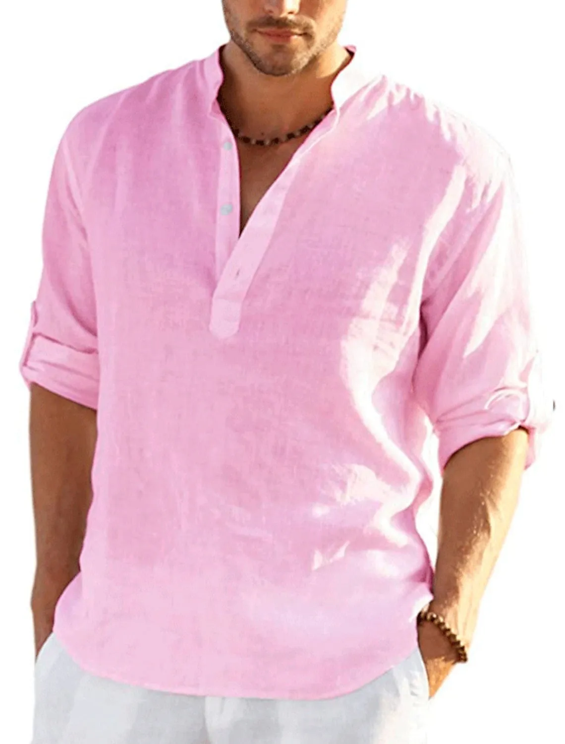 Men's Linen Quick Dry Button-Down Solid Color Henley Shirt