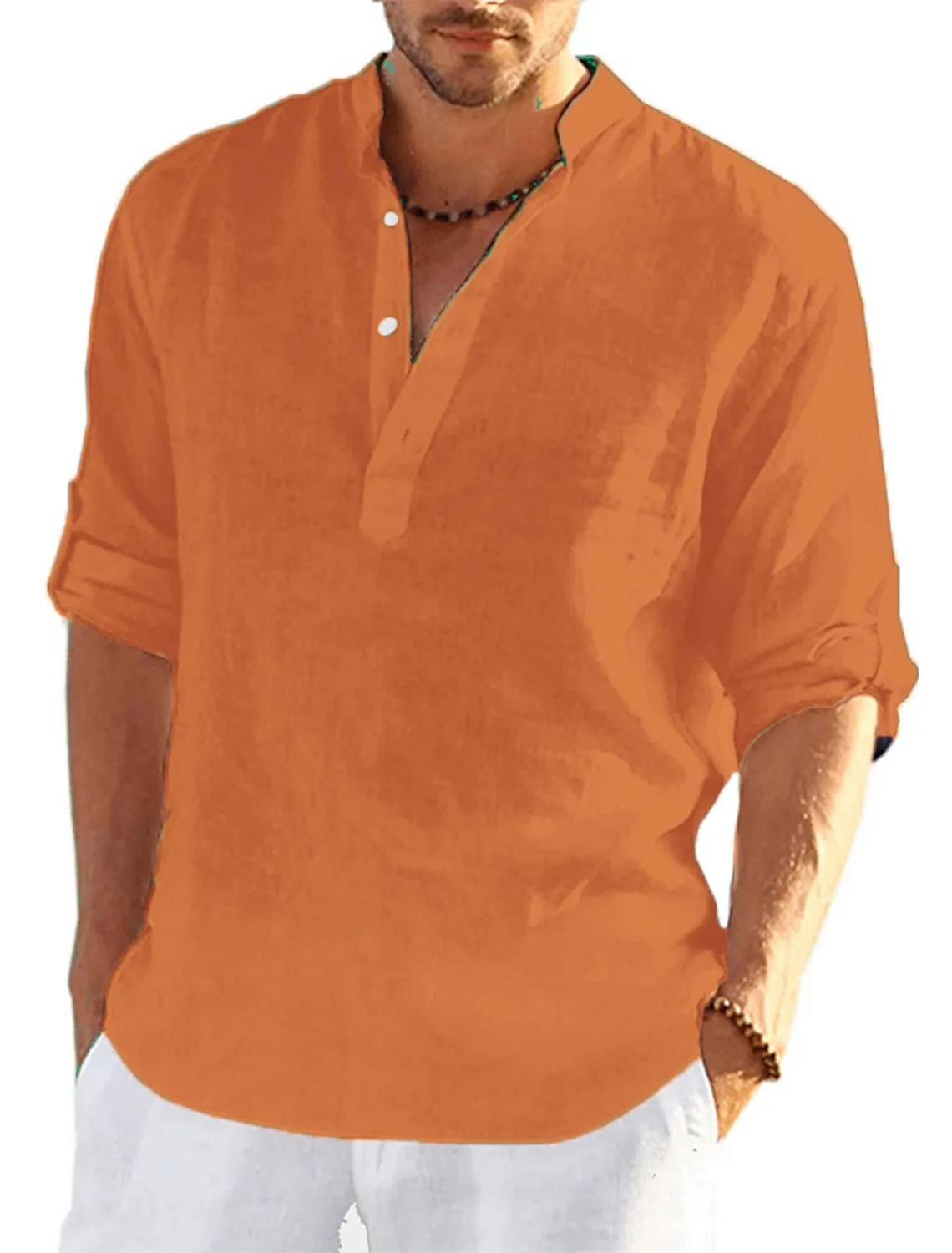 Men's Linen Quick Dry Button-Down Solid Color Henley Shirt