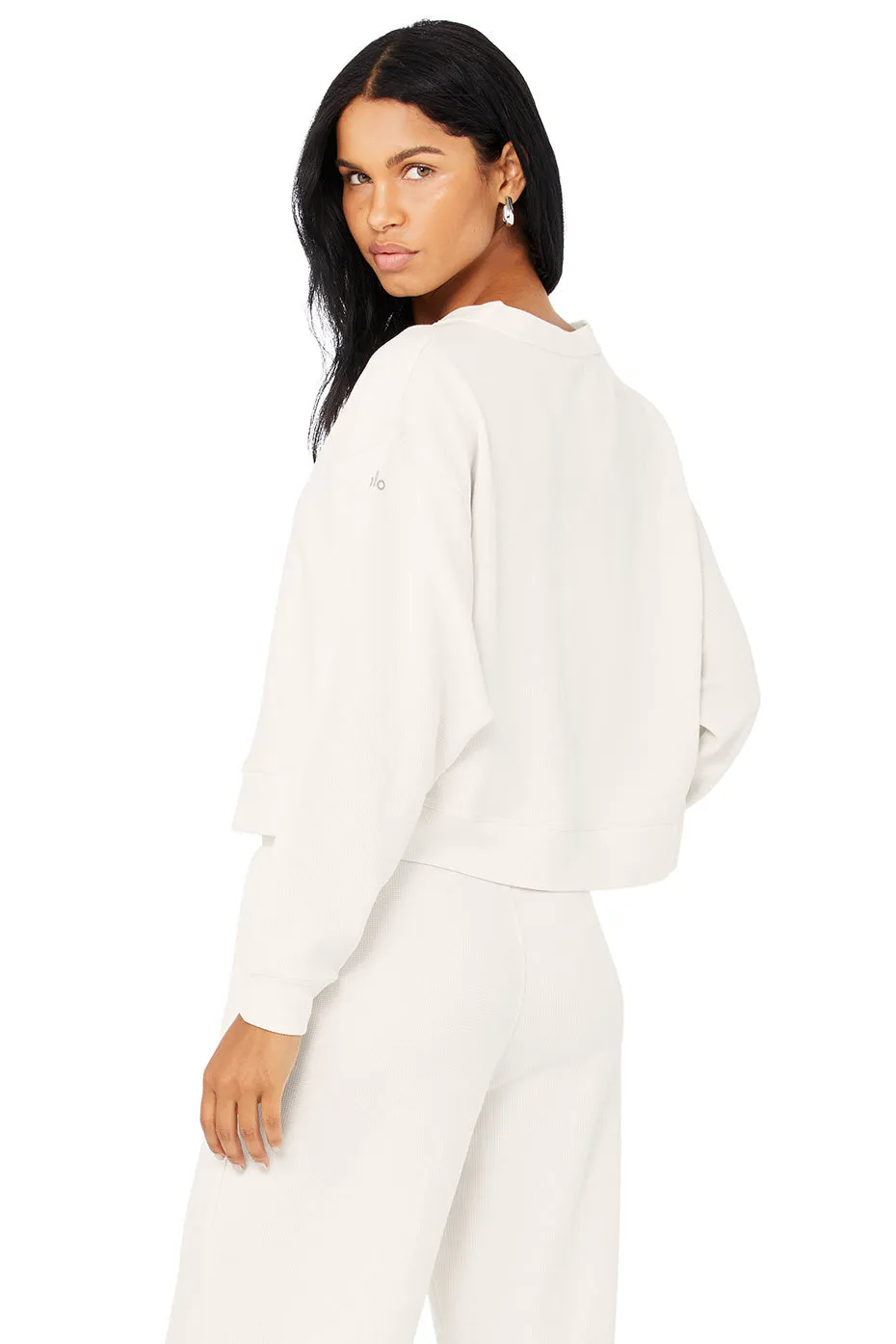 Micro Waffle Pleasant Cropped Henley - Ivory