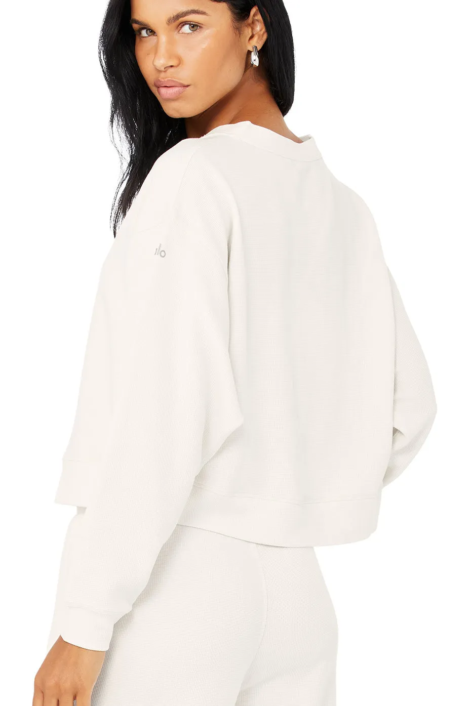 Micro Waffle Pleasant Cropped Henley - Ivory