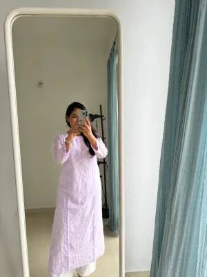 Mul Cotton Chikankari Kurti - Lilac