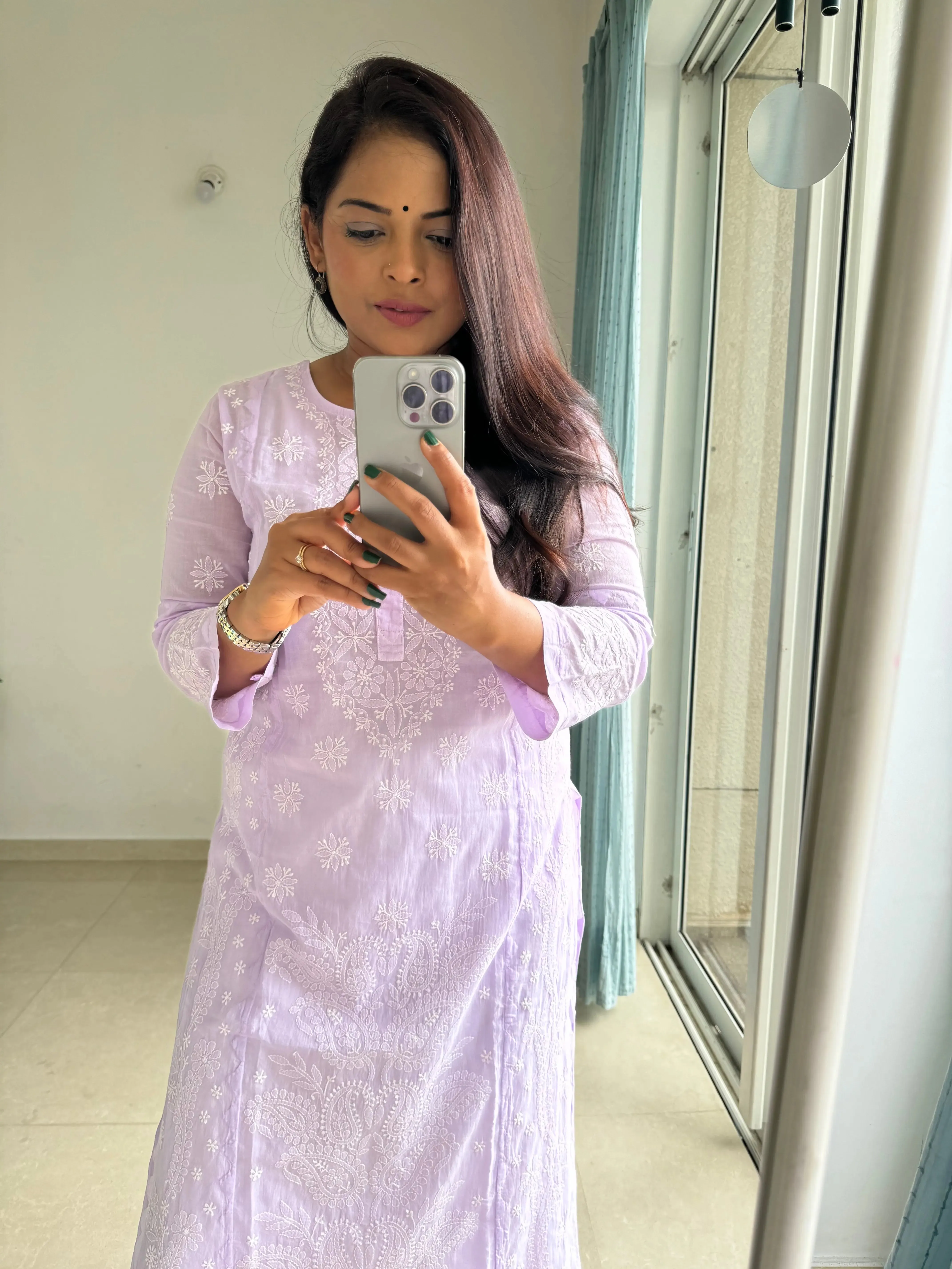 Mul Cotton Chikankari Kurti - Lilac