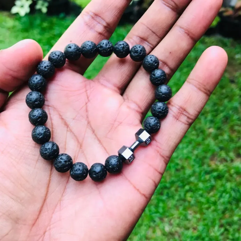 Natural Black Volcanic Lava Stone Dumbbell Bracelet black Matte Beads Bracelets For Women Men Fitness Barbell Jewelry Pulseras