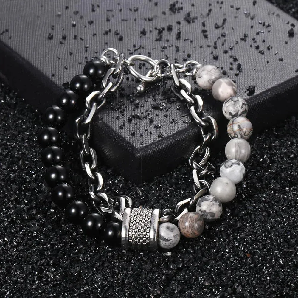 New 2020 Men's Tiger Eye Stone Beaded Bracelet Stainless Steel Gunmetal Link Chain Yoga Bracelet Male Jewelry Dropshipping