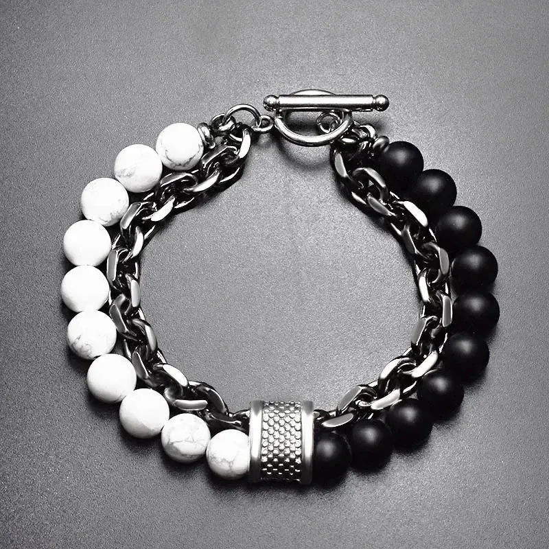 New 2020 Men's Tiger Eye Stone Beaded Bracelet Stainless Steel Gunmetal Link Chain Yoga Bracelet Male Jewelry Dropshipping