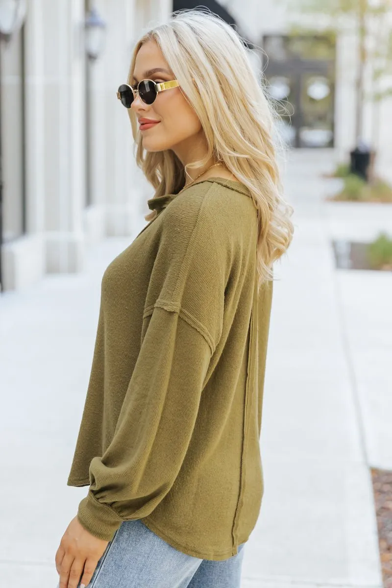 Olive Seam Detail Button Up Top - DOORBUSTER