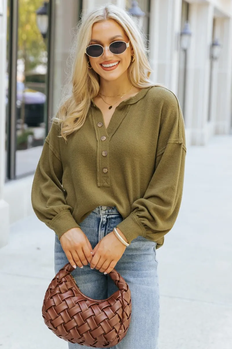 Olive Seam Detail Button Up Top - DOORBUSTER