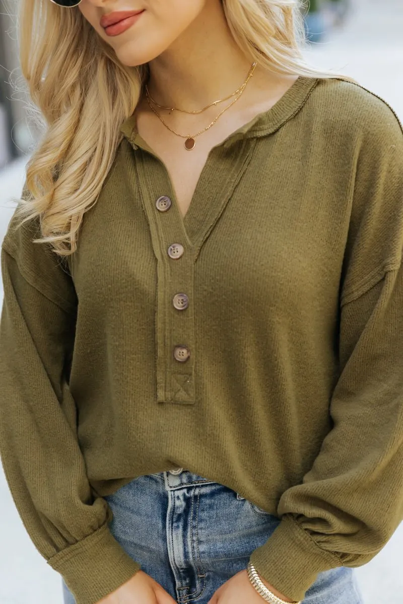 Olive Seam Detail Button Up Top - DOORBUSTER