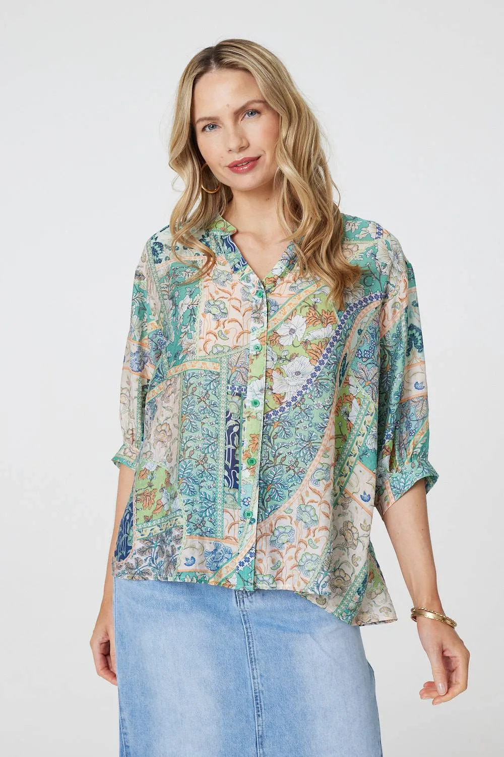 Paisley 3/4 Collarless Blouse