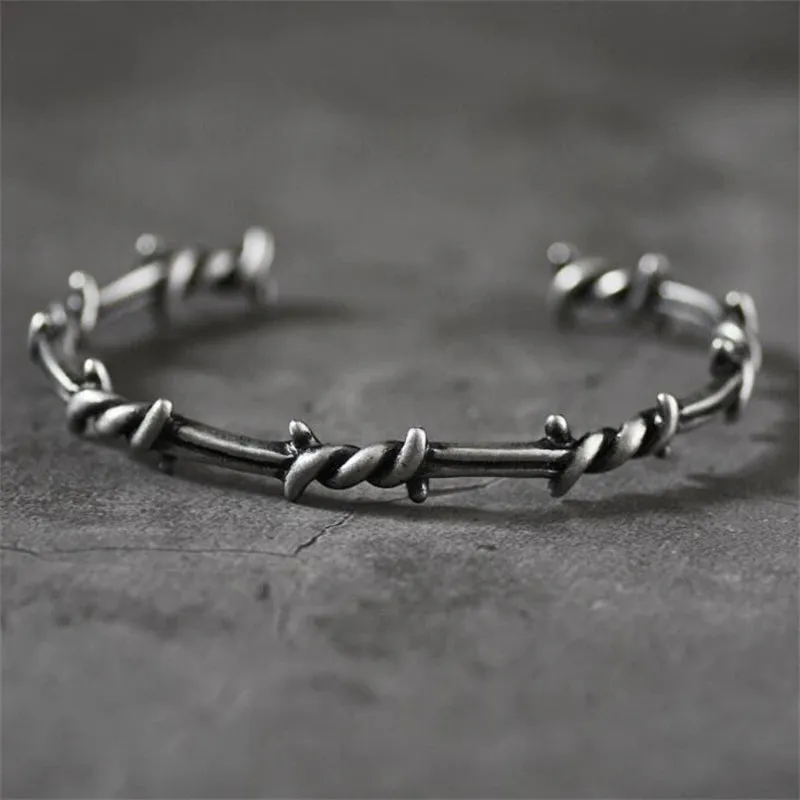 Personality Fashion Thorn Line Geometric Sleeve Barbed Wire Open Bangle for Men Punk Bracelet Trend Jewelry Gift