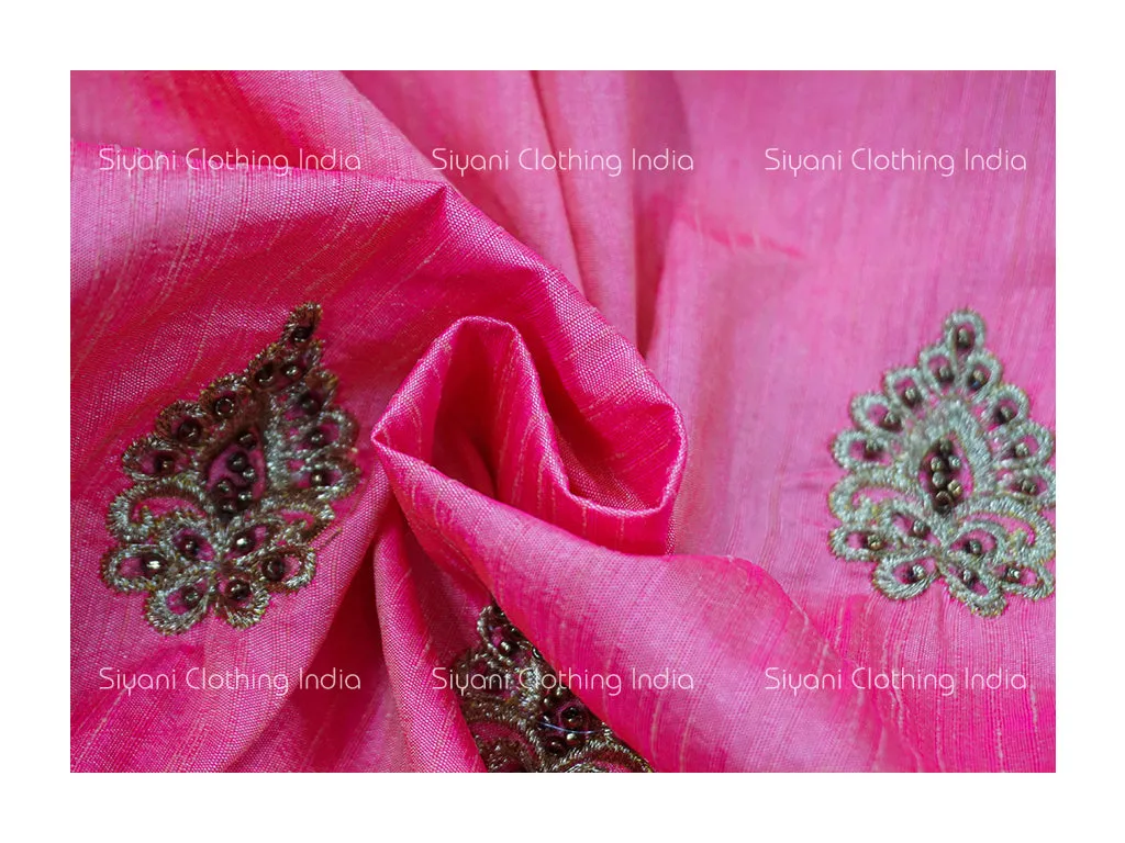 Pink Gota Embroidered Silk Fabric