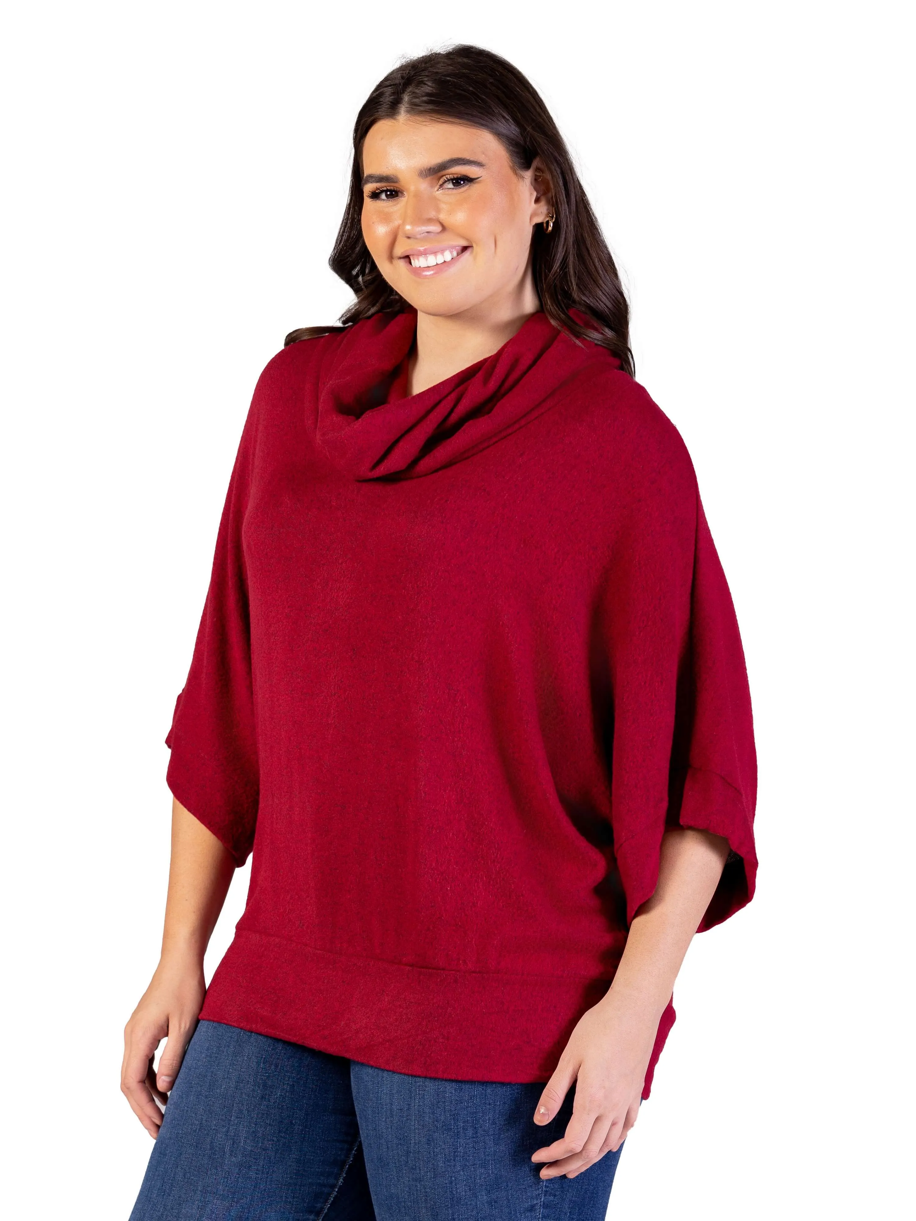 Plus Size Cowl Neck Dolman Sleeve Sweater Top