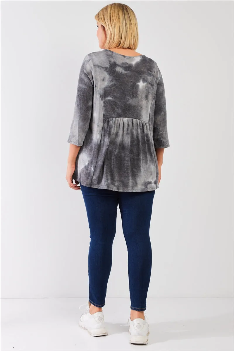 Plus Size Tie-dye Midi Sleeve Relaxed Flare Top