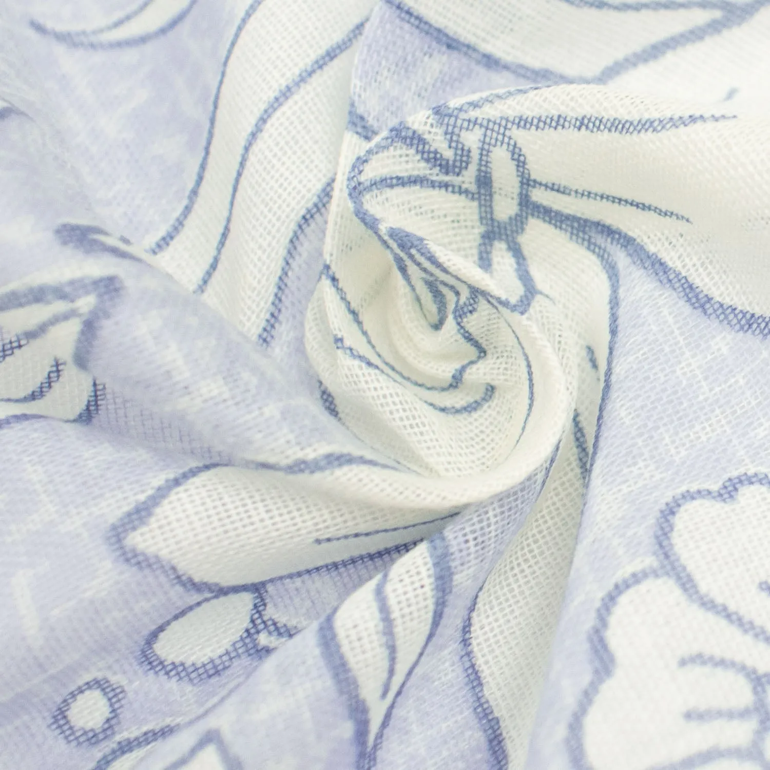 Printed Cotton Voile Design-51 White Big Flowers on Light Blue