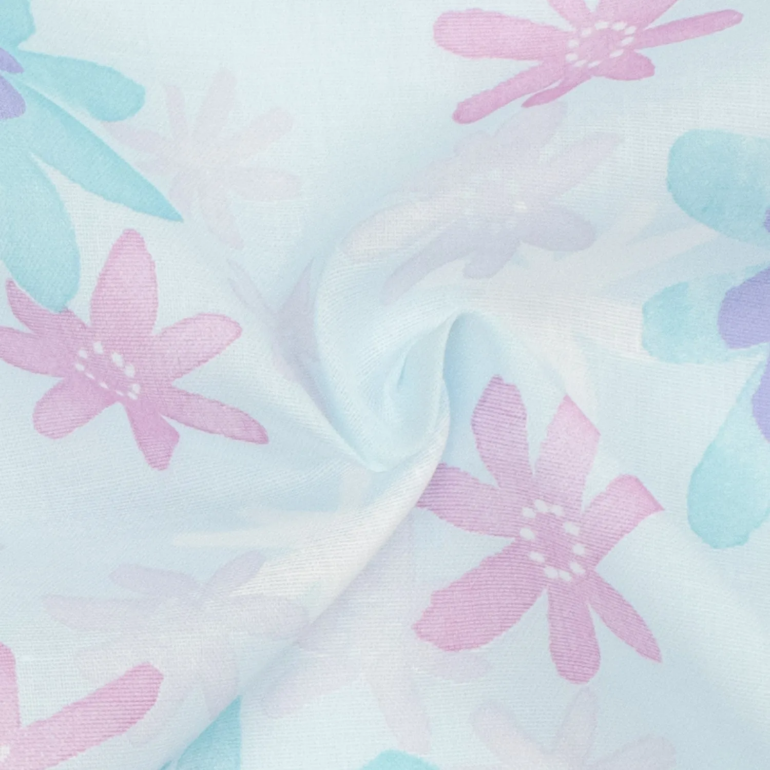 Printed Cotton Voile Design-60 Pink & Purple Flowers on Sky Blue