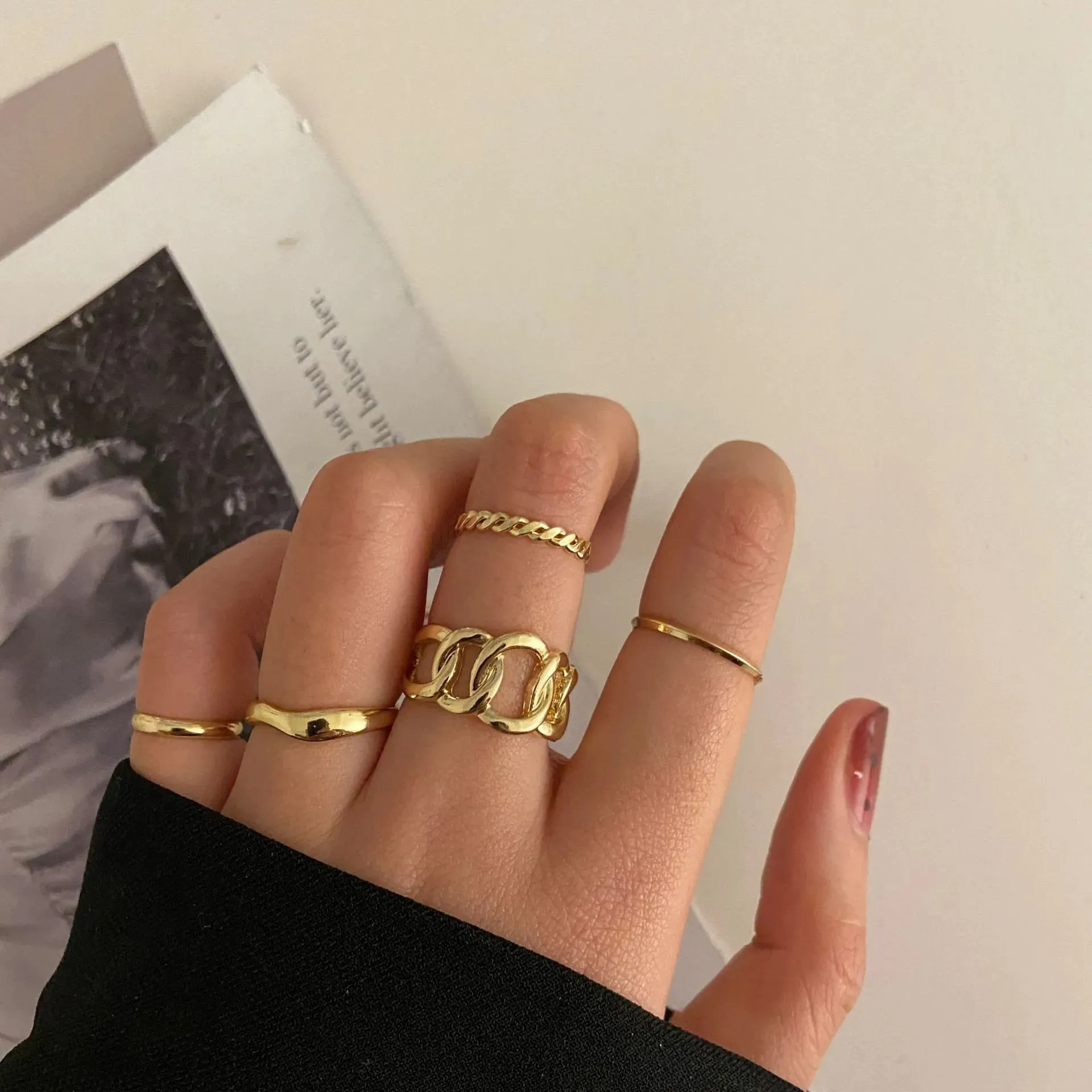 Punk Hot Selling Hollow Out Geometric Rings Set For Women Fashion Cross Open Ring Hip-Hop Ring 2021 Woman Fine Jewelry Gifts