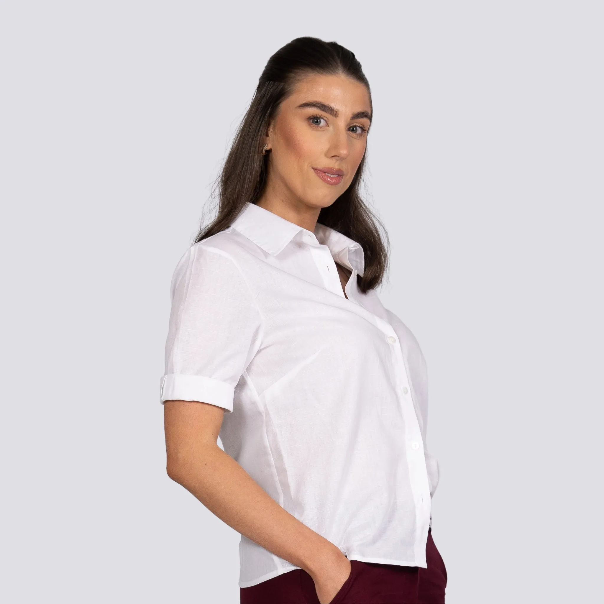 Pure Elegance White Linen Cotton Shirt For Women