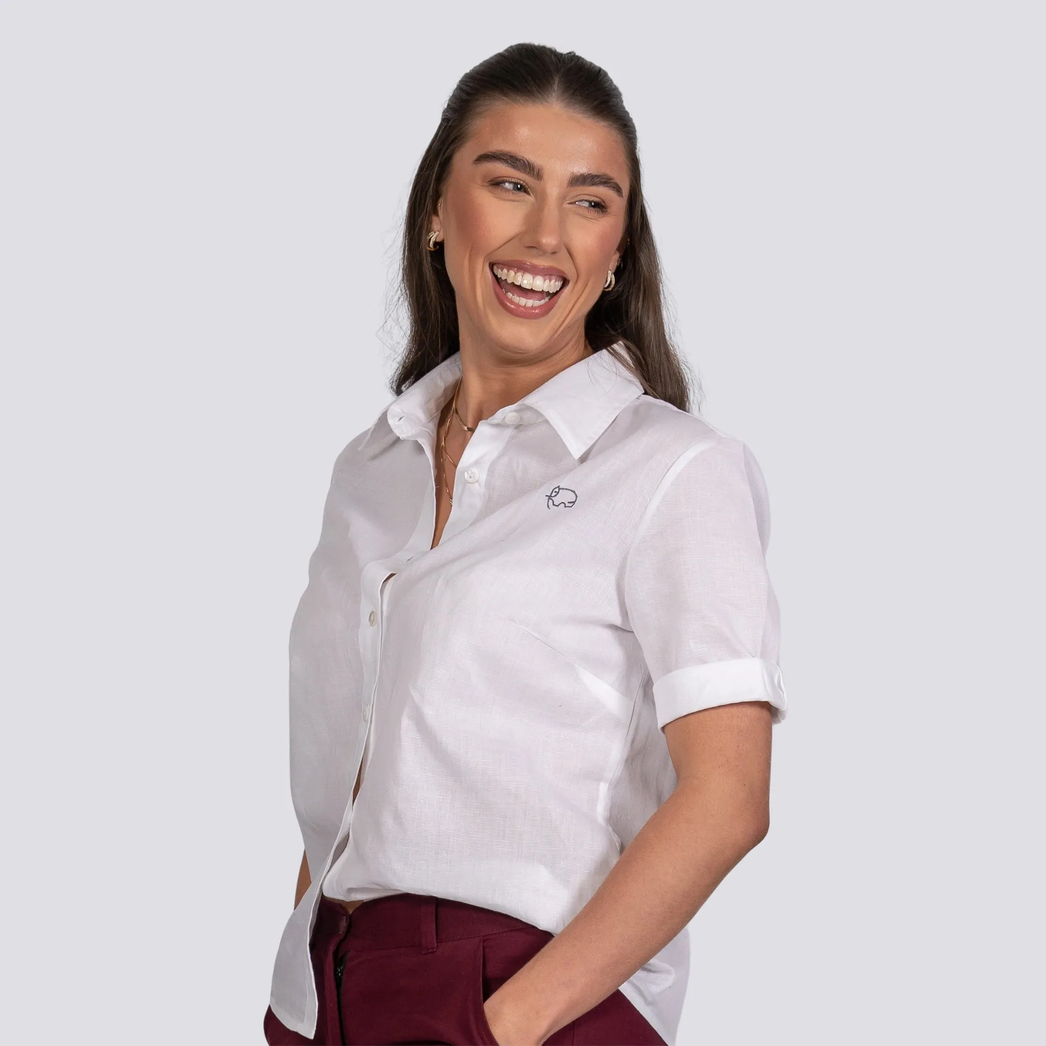 Pure Elegance White Linen Cotton Shirt For Women