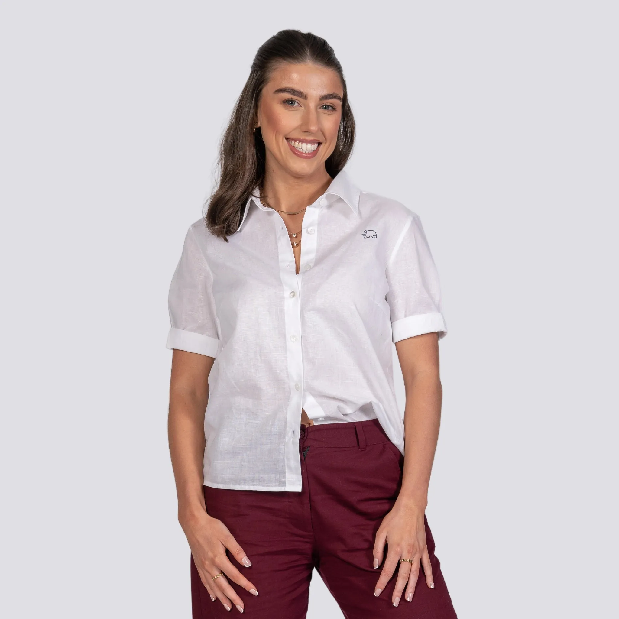 Pure Elegance White Linen Cotton Shirt For Women