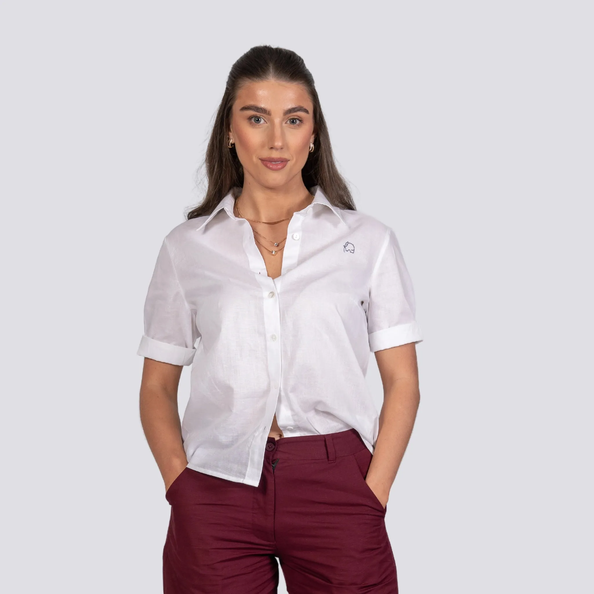 Pure Elegance White Linen Cotton Shirt For Women