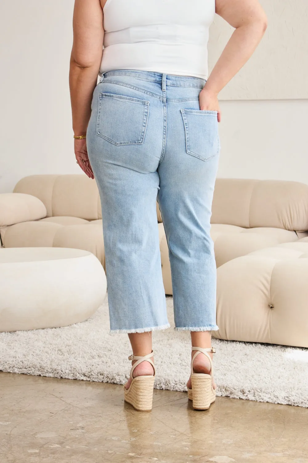 RFM  Tummy Control High Waist Raw Hem Distressed Jeans