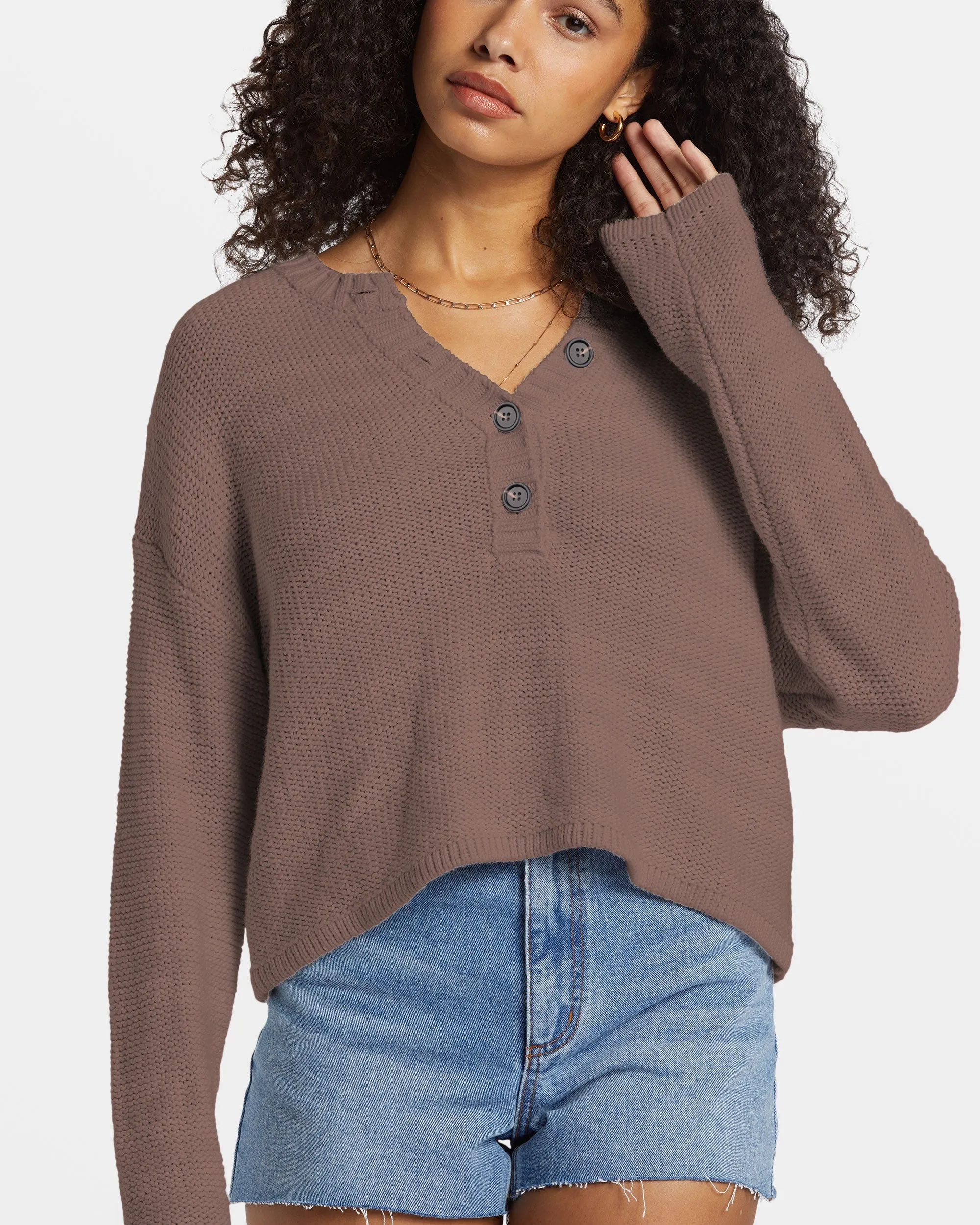 Shallow Waters Henley Sweater - Kona