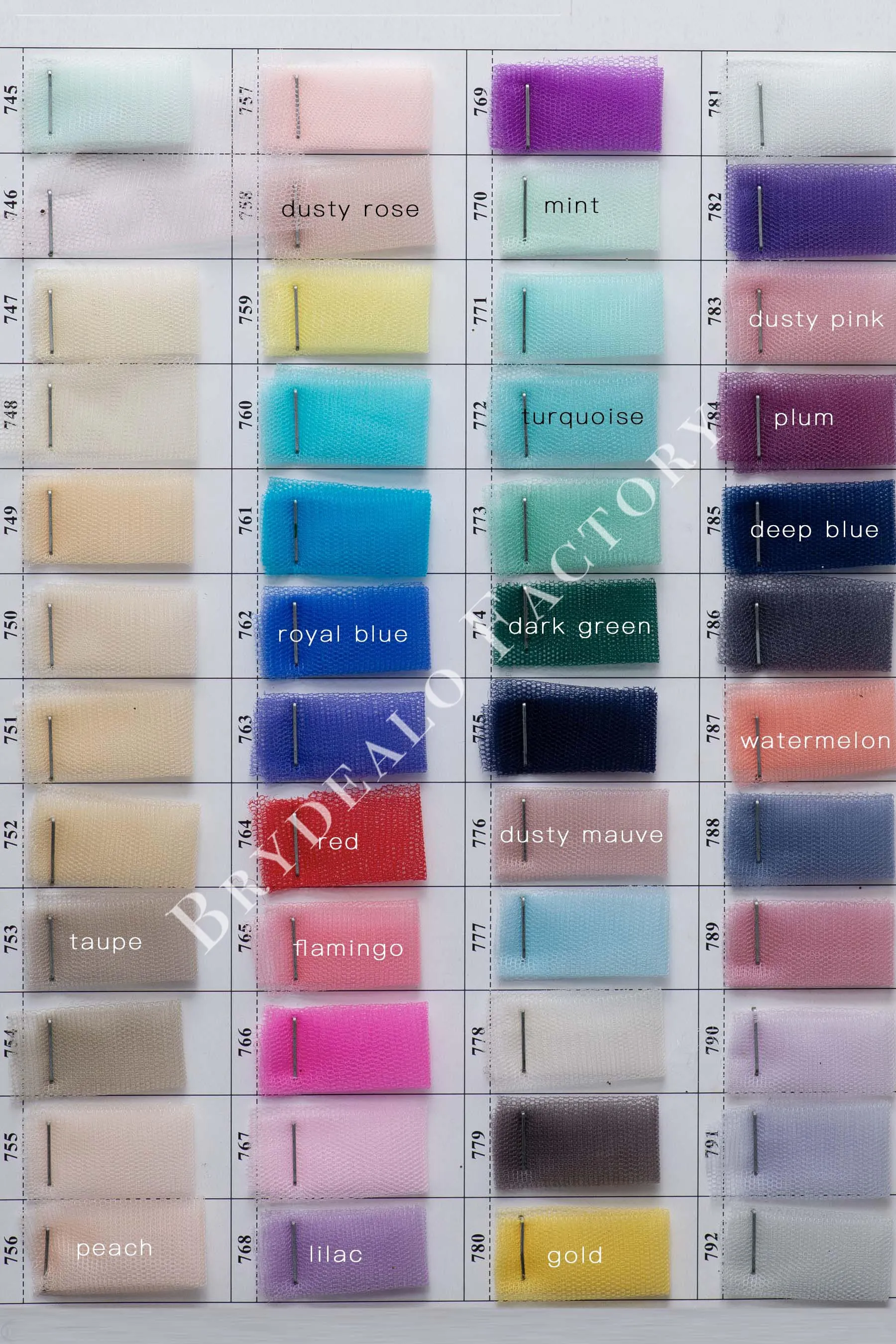 Shimmery Soft Tulle Fabric Color Chart | 150  Colors