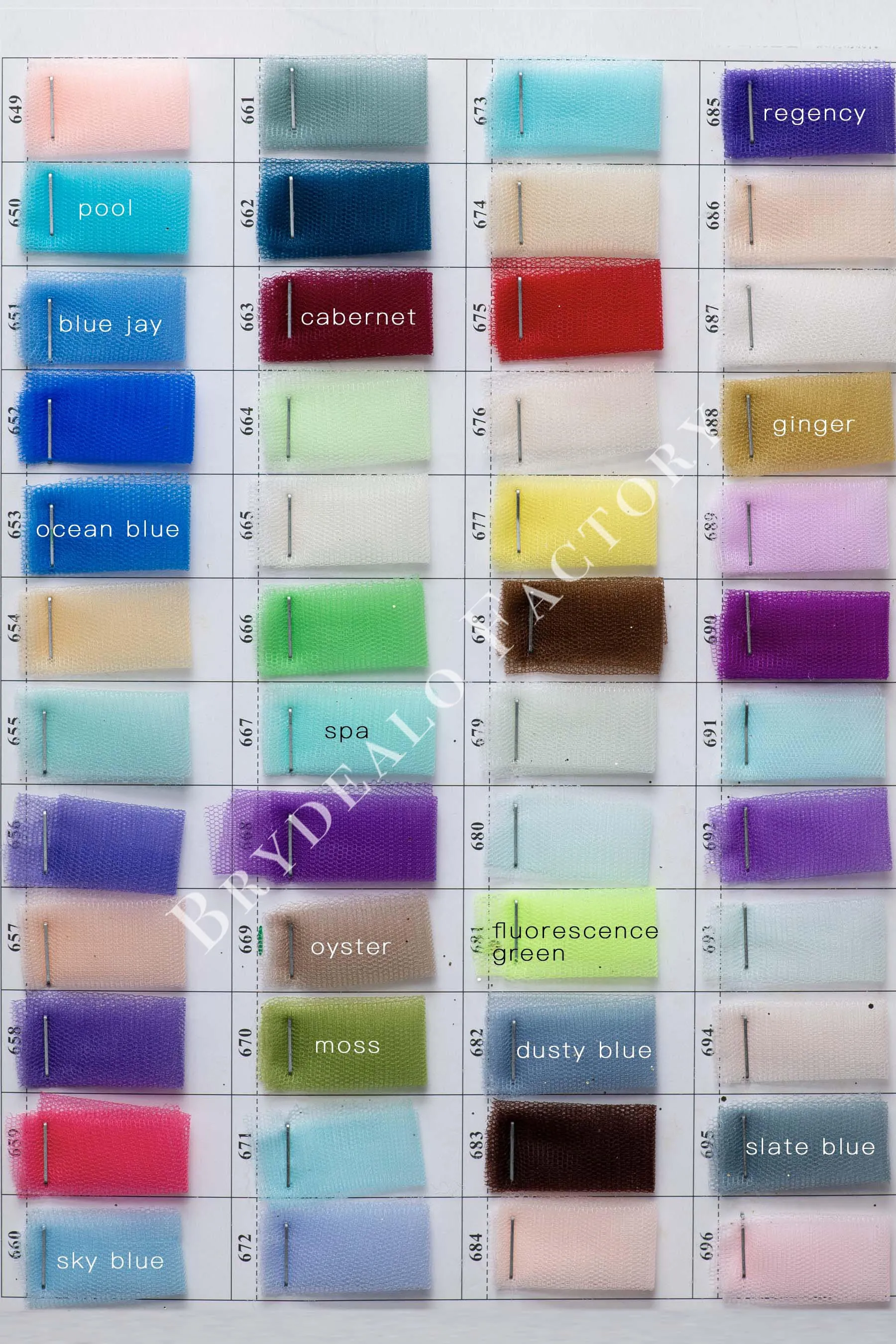 Shimmery Soft Tulle Fabric Color Chart | 150  Colors