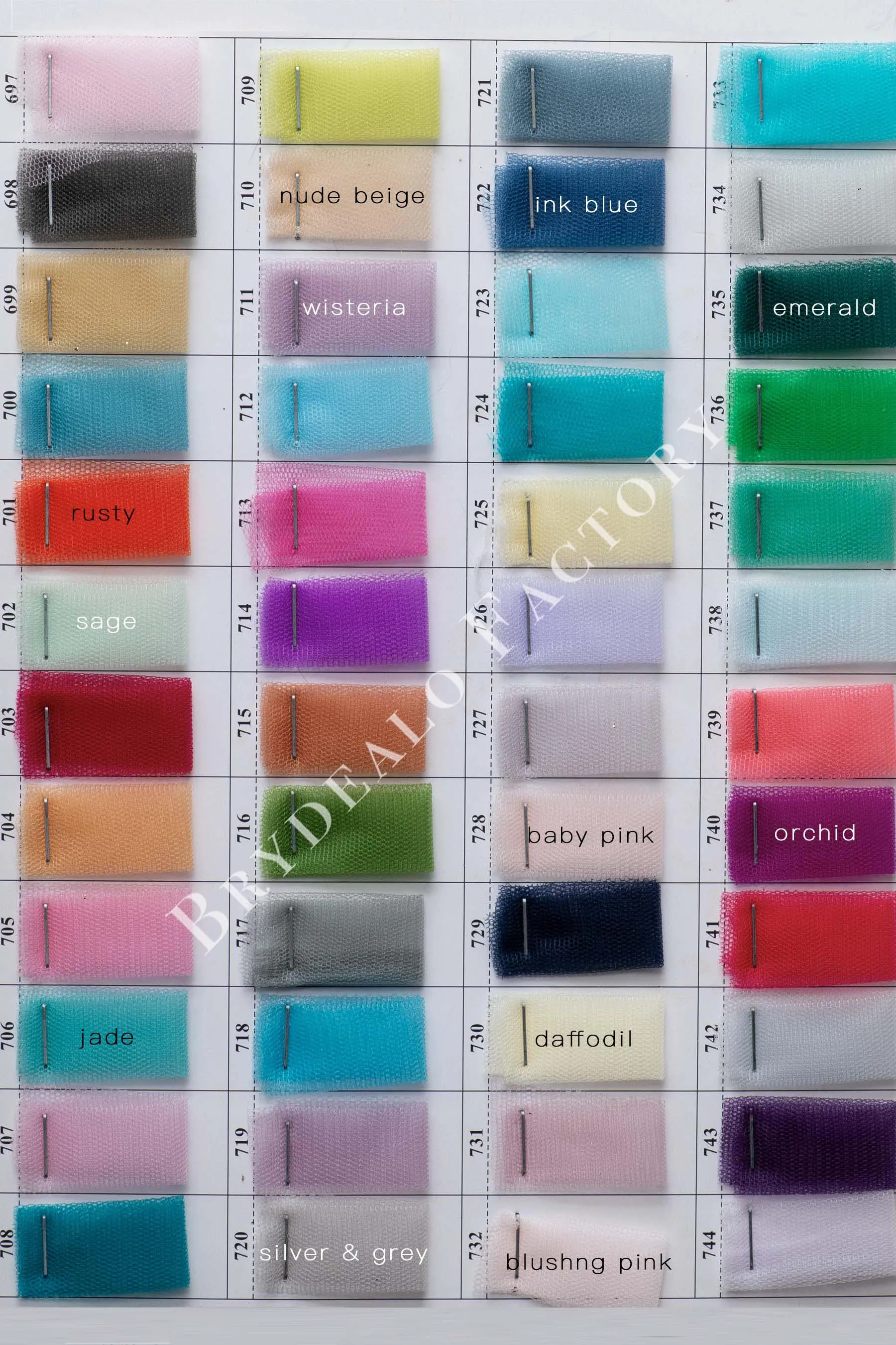 Shimmery Soft Tulle Fabric Color Chart | 150  Colors