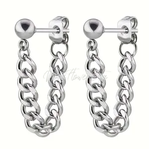 Silver Dangly Punk Chain Stud Earrings