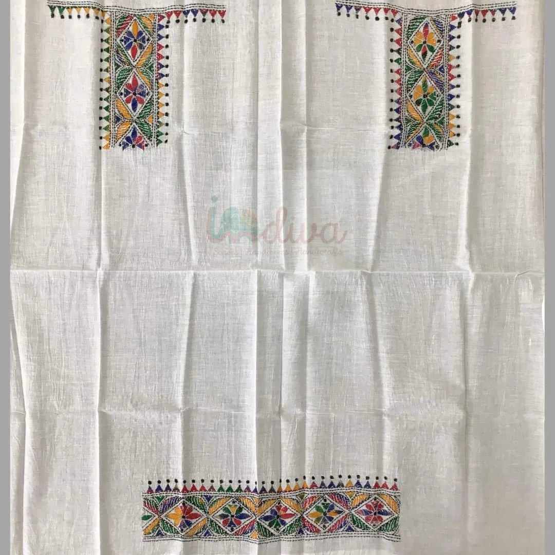 Simple & Stylish White Kantha Blouse Fabric