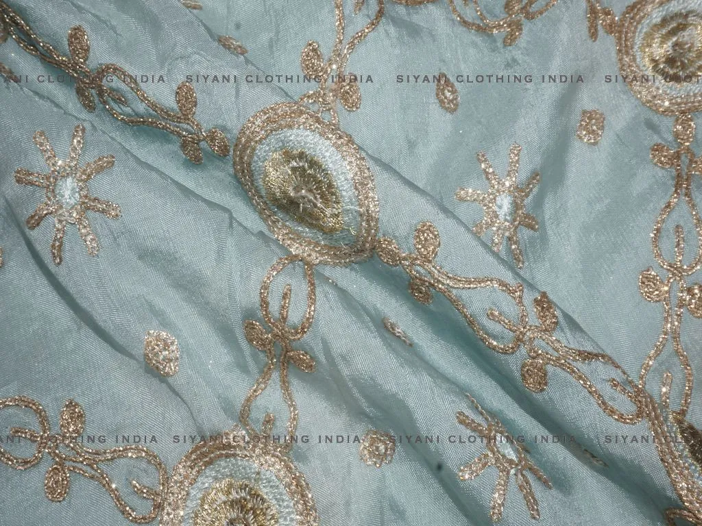 Sky Blue Gota Embroidered Silk Fabric