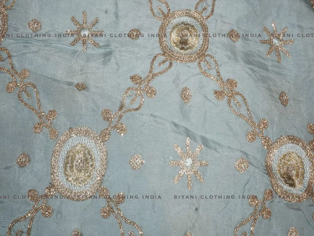 Sky Blue Gota Embroidered Silk Fabric