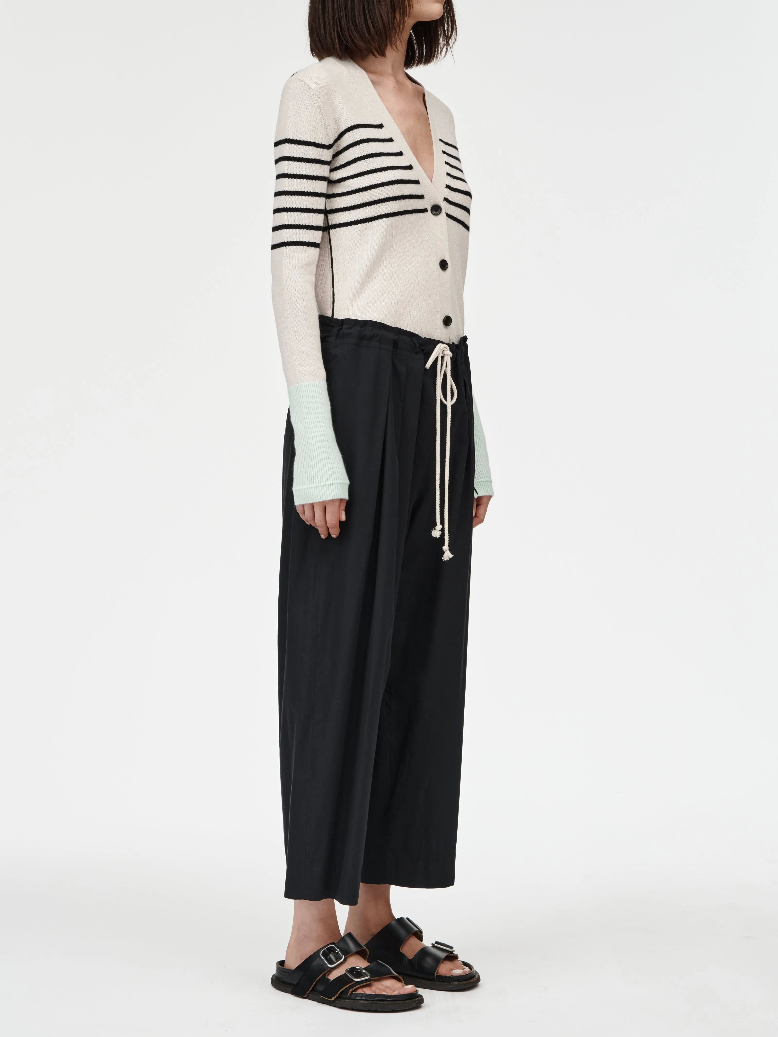 Slim Cardigan in Crema Stripe