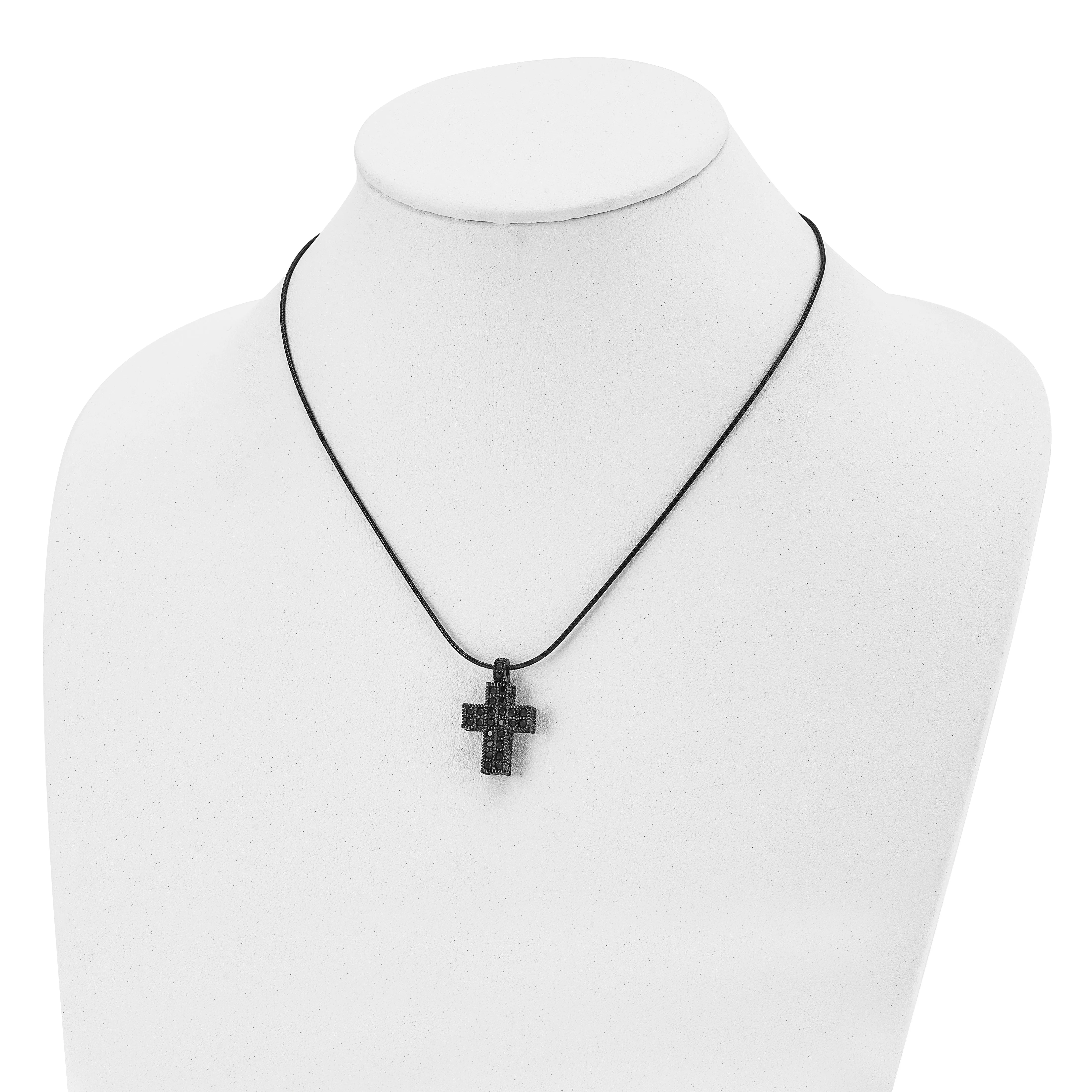 Stainless Steel Black Crystal Cross necklace