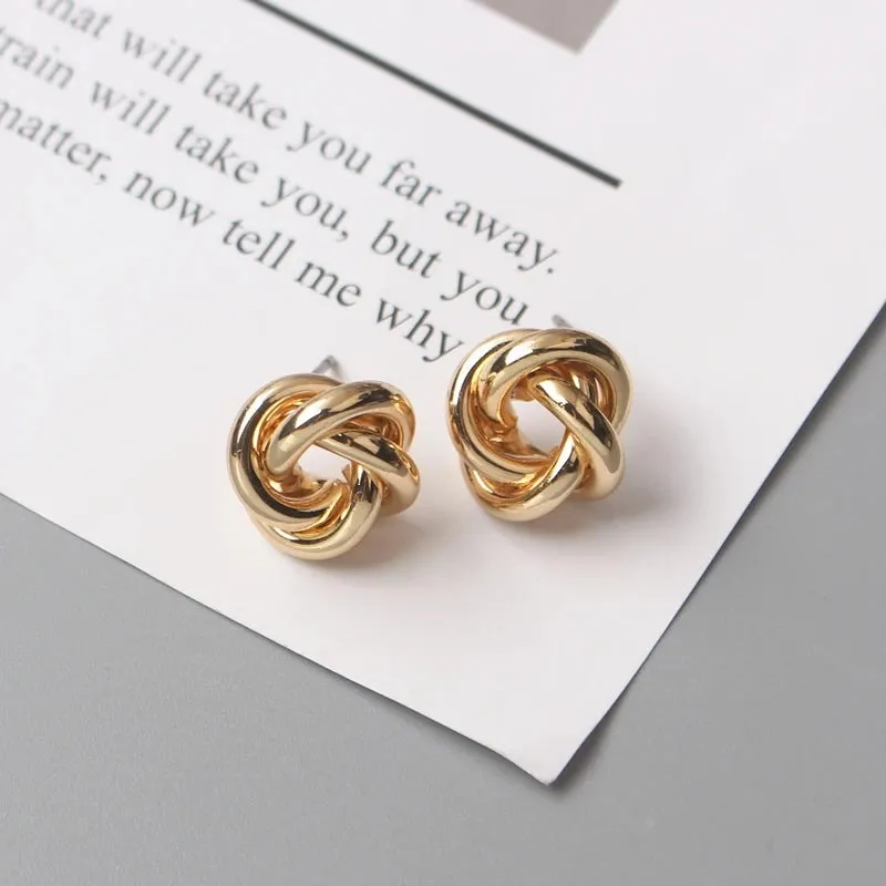 Stud Earrings for Women Rock Smooth Small Metal Knot Twist Flower Earrings Punk Party Jewelry Valentine's Day Gift Bijoux