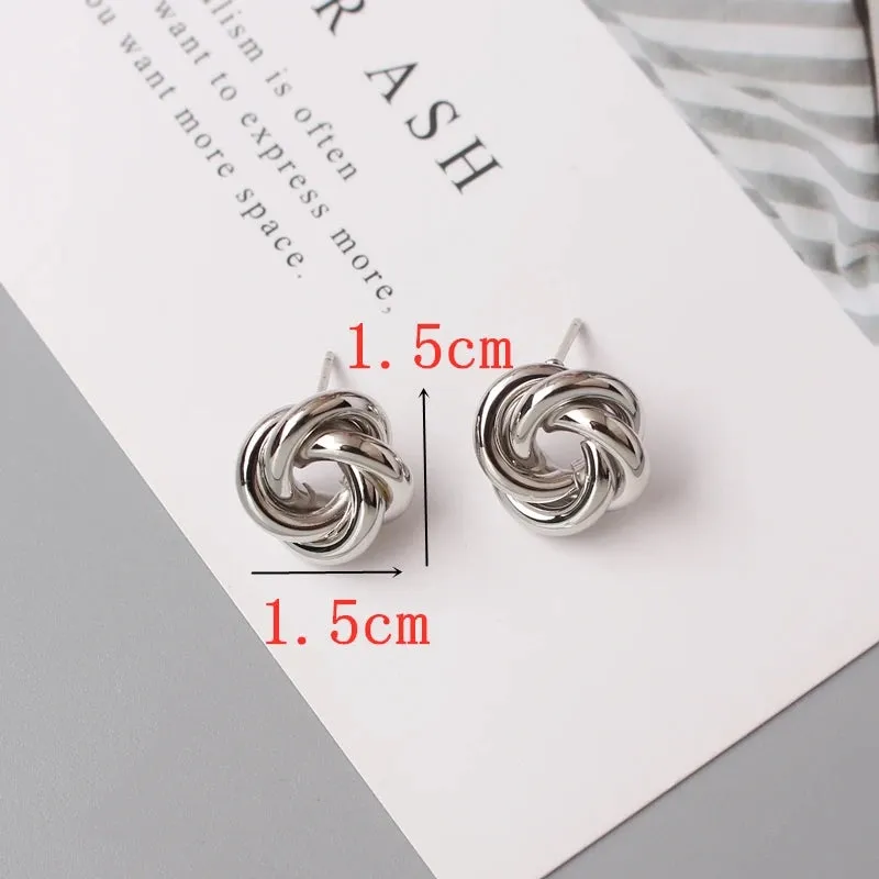 Stud Earrings for Women Rock Smooth Small Metal Knot Twist Flower Earrings Punk Party Jewelry Valentine's Day Gift Bijoux