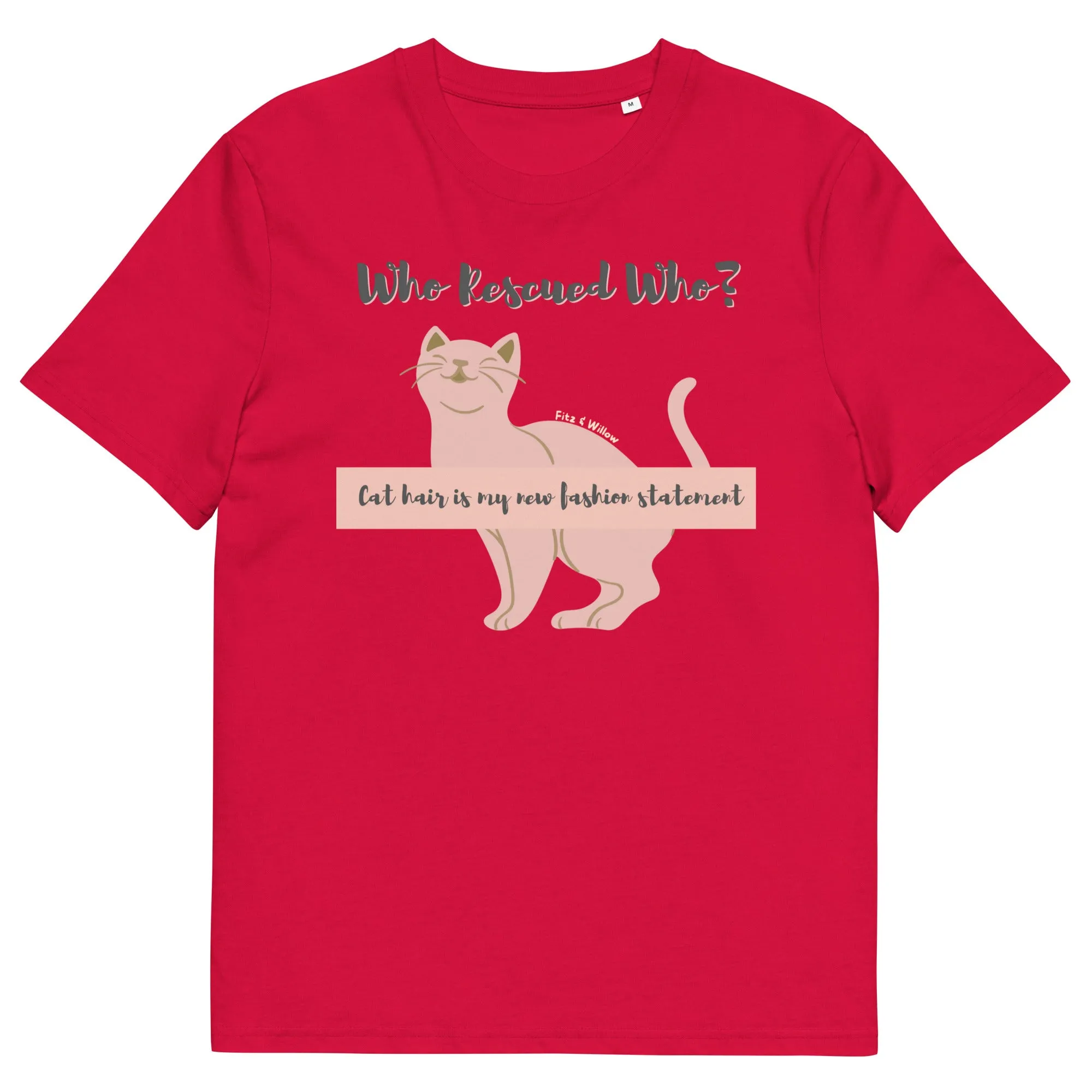 Sustainable cotton t-shirt, Who rescued who? cat lovers