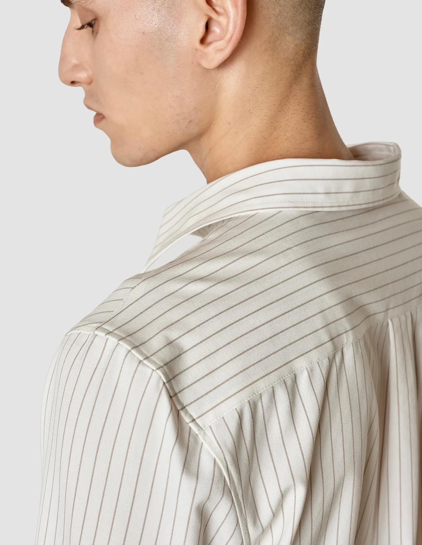 Tech Linen Casual Shirt Tan Pinstripe