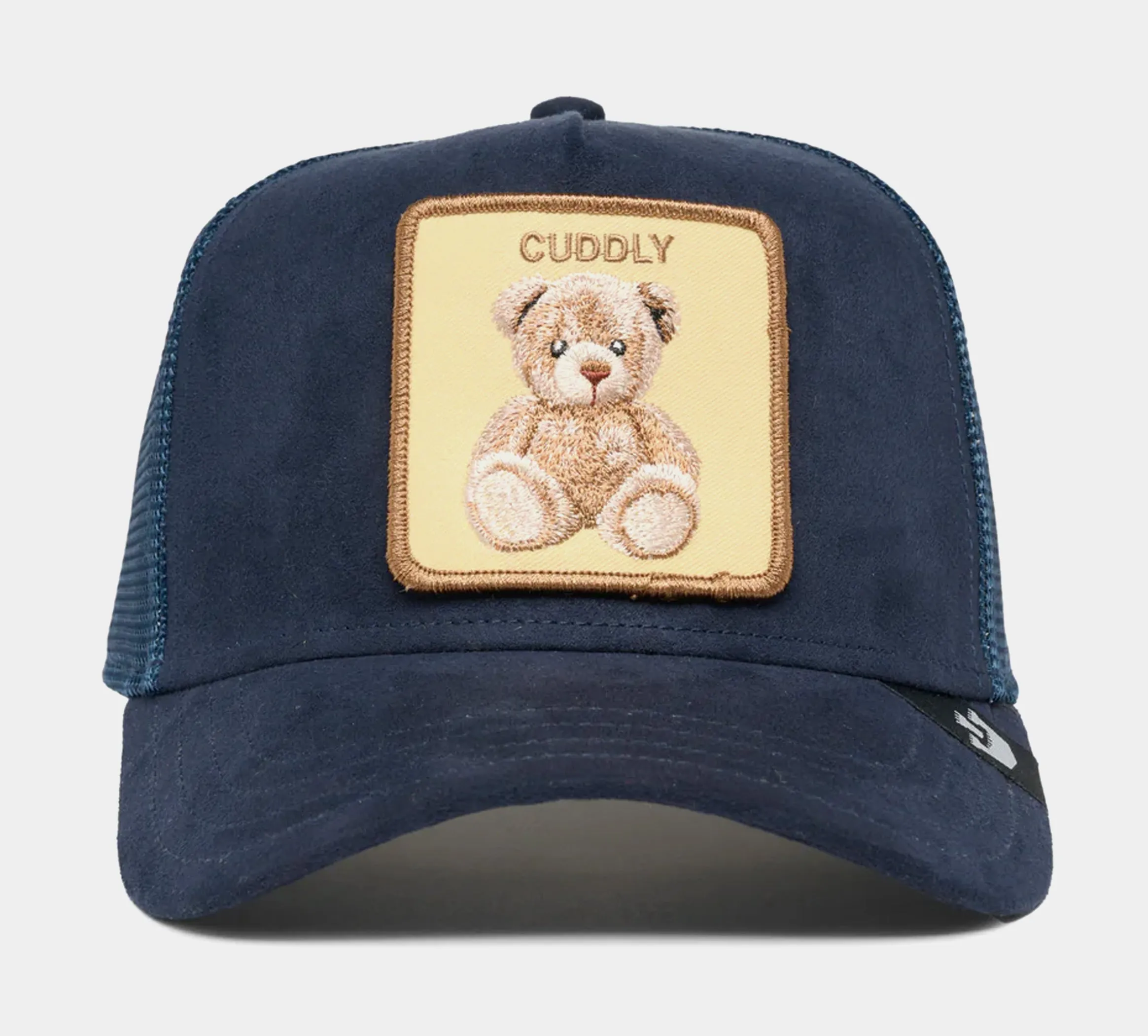 The Cuddly Teddy Bear Suede Trucker Mens Hat (Navy/Beige)