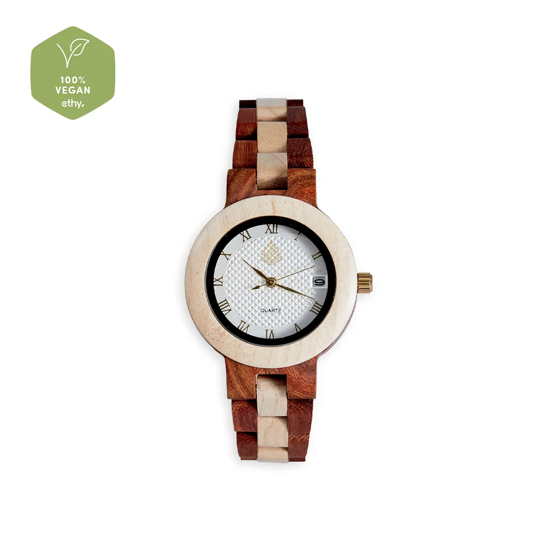 The Hazel Watch - Eco-Friendly Natural Wood Timepiece with Date Aperture