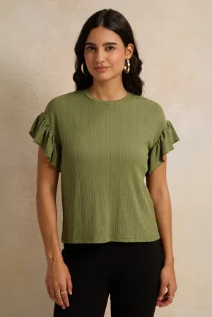 Women Green Ruffle Sleeve Top