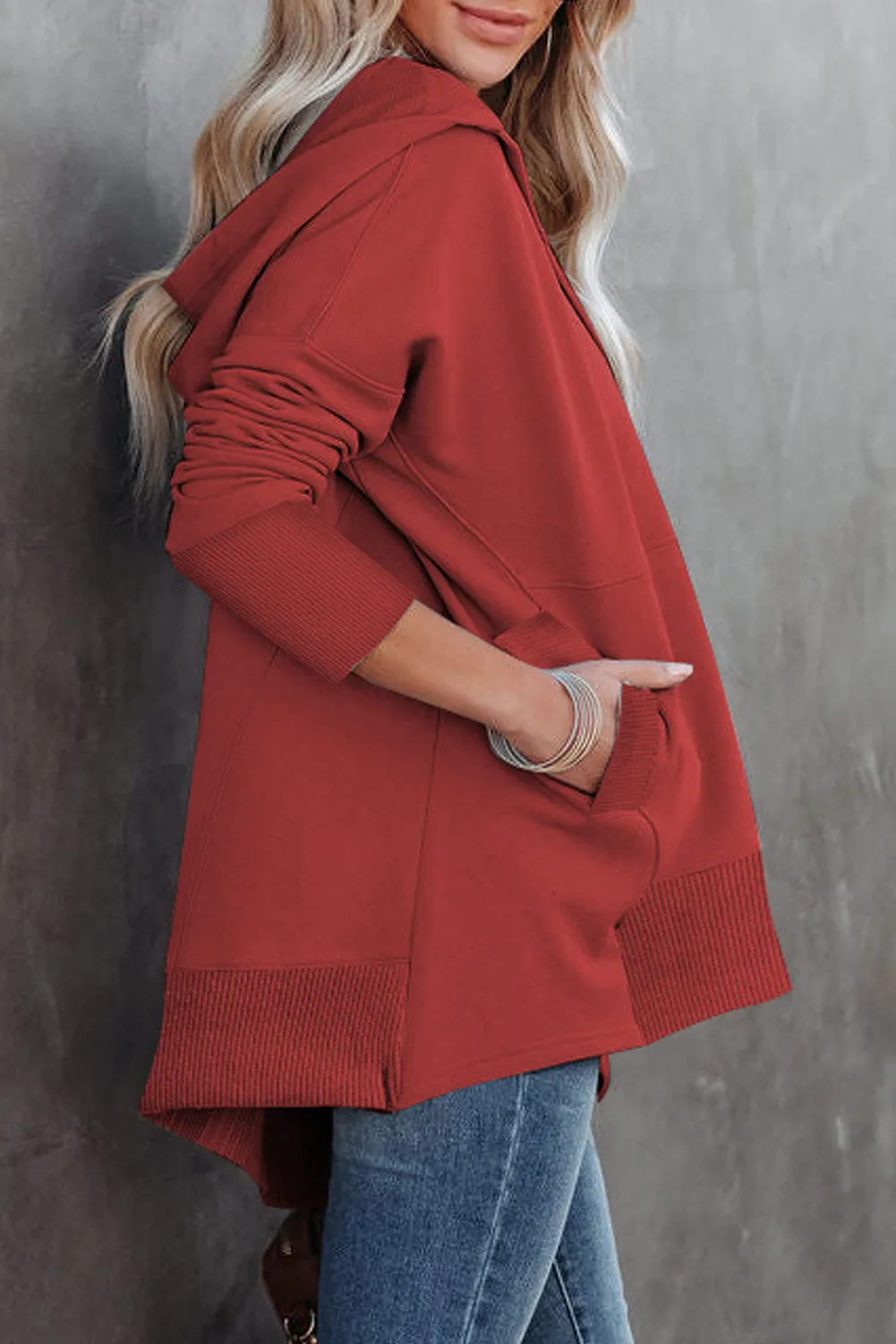 Women's Oversized Hooded Sweatshirt Batwing Sleeve Pocketed Henley Hoodie