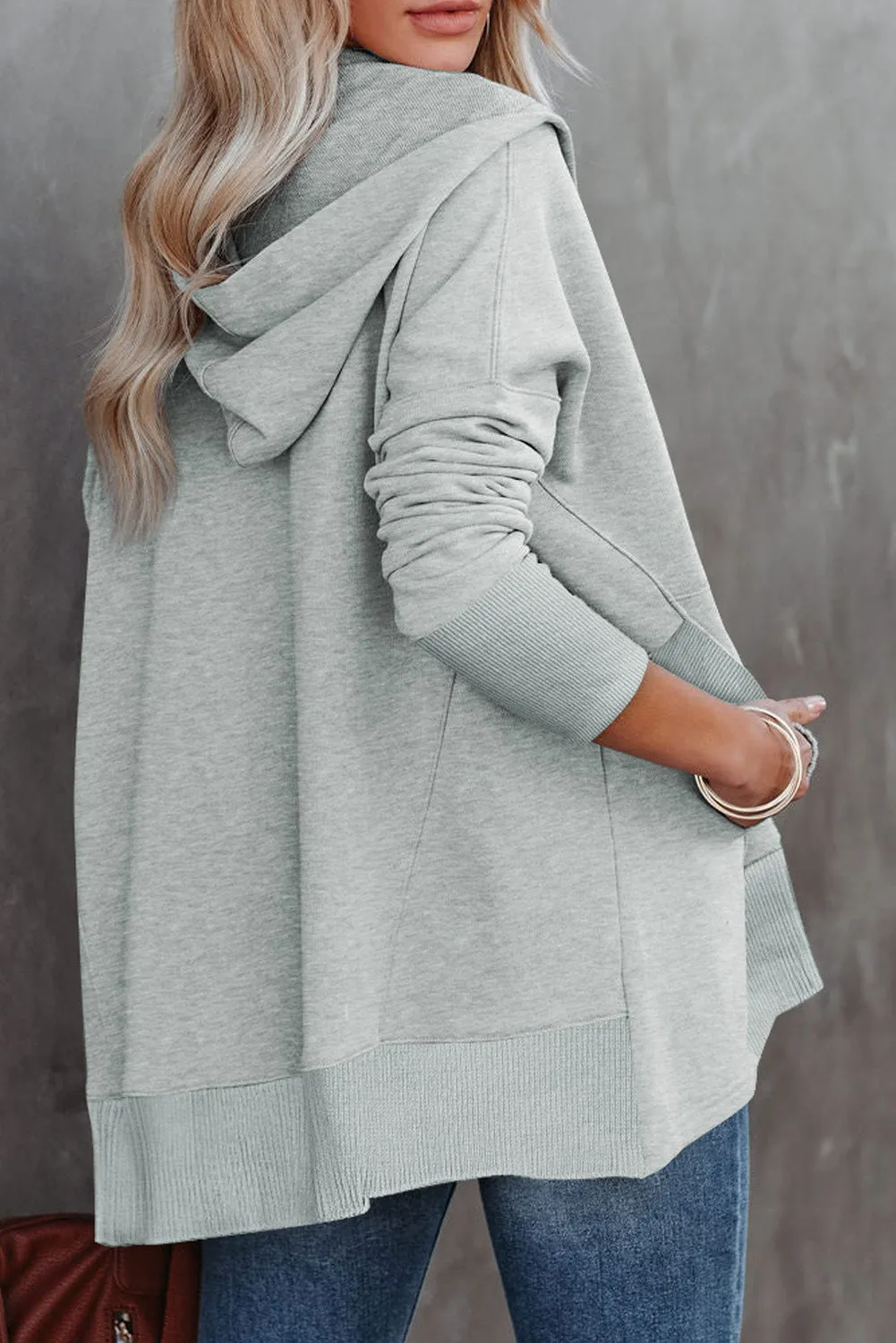 Women's Oversized Hooded Sweatshirt Batwing Sleeve Pocketed Henley Hoodie